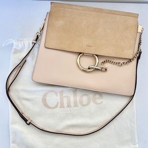 Chloé Faye Medium Beige Leather Suede Shoulder Bag